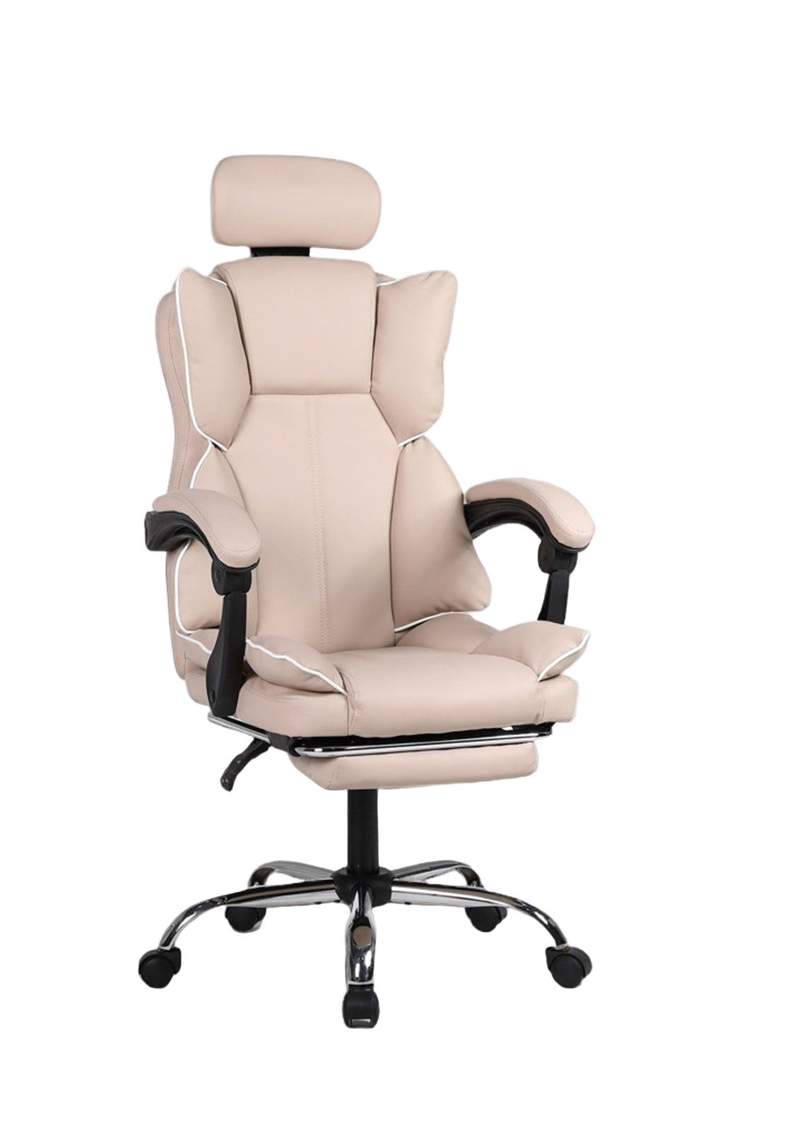 Bureaustoel – Kantoorstoel – Gamestoel – Werkstoel – Bureaufauteuil – Beige Kleur – Ergonomische Rugleuning – Uitklapbare Voetensteun