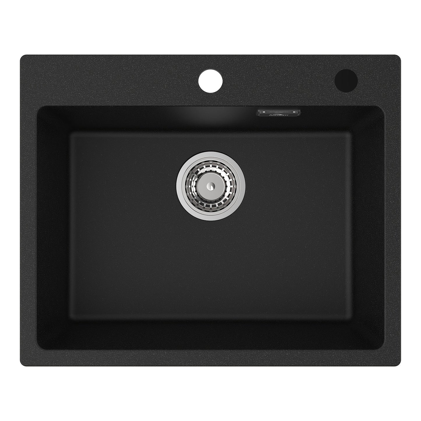 Keukenbak Kwartssteen – Gootsteen – Spoelbak – Keukenspoelbak – Enkele Kom – Zwart – 55x45 cm – Krasvast & Hittebestendig – Overloop & Afvoersysteem