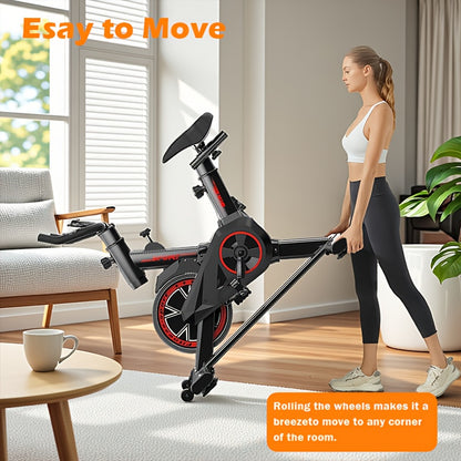 Indoor Fiets – Hometrainer – Fietstrainer – Fitnessfiets – Cardio Trainer – Verstelbare Weerstand – Stevig IJzeren Frame – Compact Design – Zwart/Rood