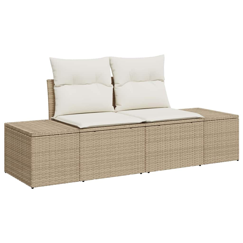 Tuinbank – Buitenbank – Loungeset – Tuinmeubel – Balkonbank – Ruime Zithoek voor 5 Personen – Stijlvol UV-bestendig Rattan Frame – Beige met Crème Kussens