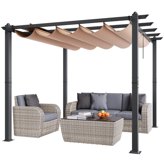 Pergola – Tuinpaviljoen – Terrasoverkapping – Zonwering – Buitenverblijf – Aluminium Frame – Uitschuifbaar Zonnescherm 3x3 m – UV-Bescherming
