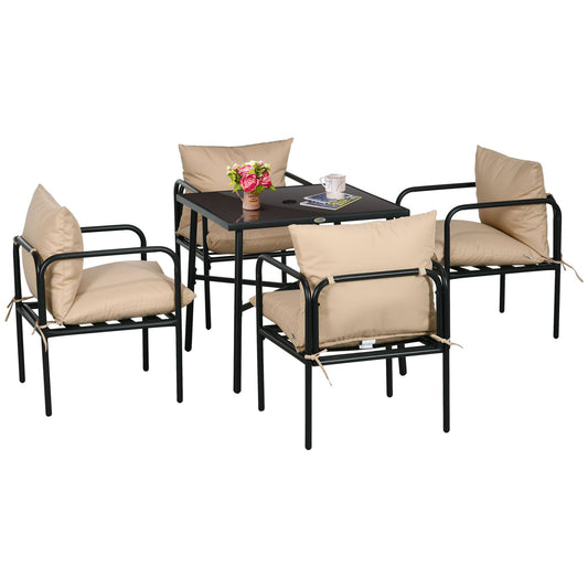 Tuinset – Tuinmeubilair – Buitenmeubilair – Tuinset 5-delig – Balkonset – Staalframe – Gehard Glas – Comfortabele Kussens – Beige