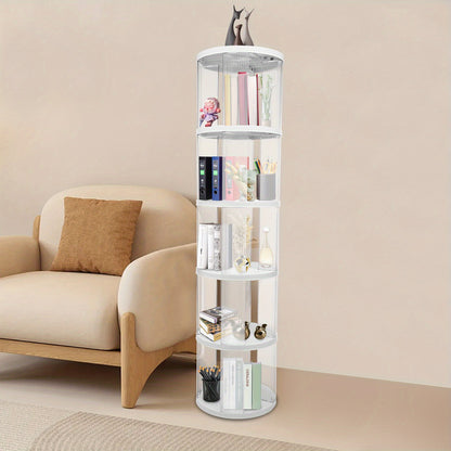 Draaibare Boekenkast – Rondebladkast – Boekenrek – Opbergkast – Draaisysteem – Modern Design – 5 Transparante Planken – Ruimtebesparend & Duurzaam ABS-PET