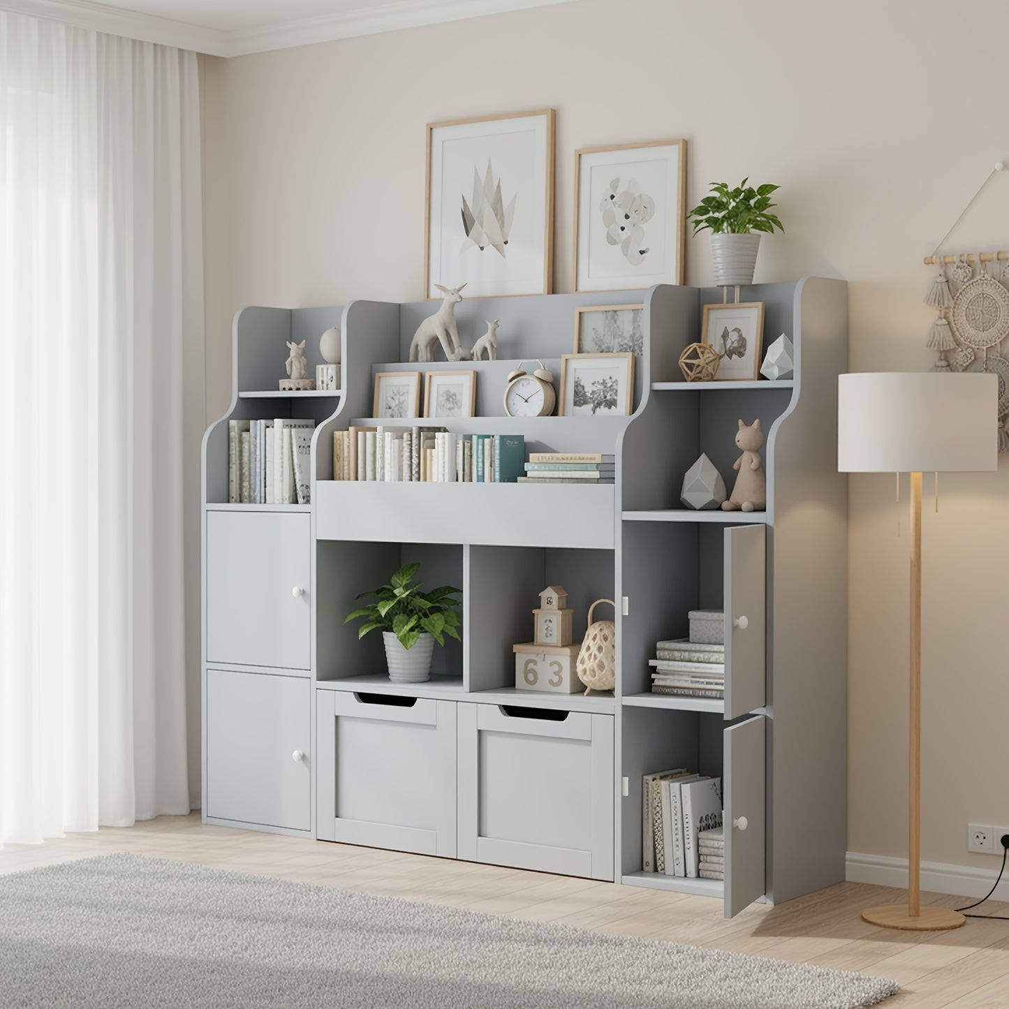Kast – Ladekast – Boekenkast – Opbergkast – Opbergmeubel – Roze-Witte Houten Kast – Ruime Indeling – Eenvoudige Montage
