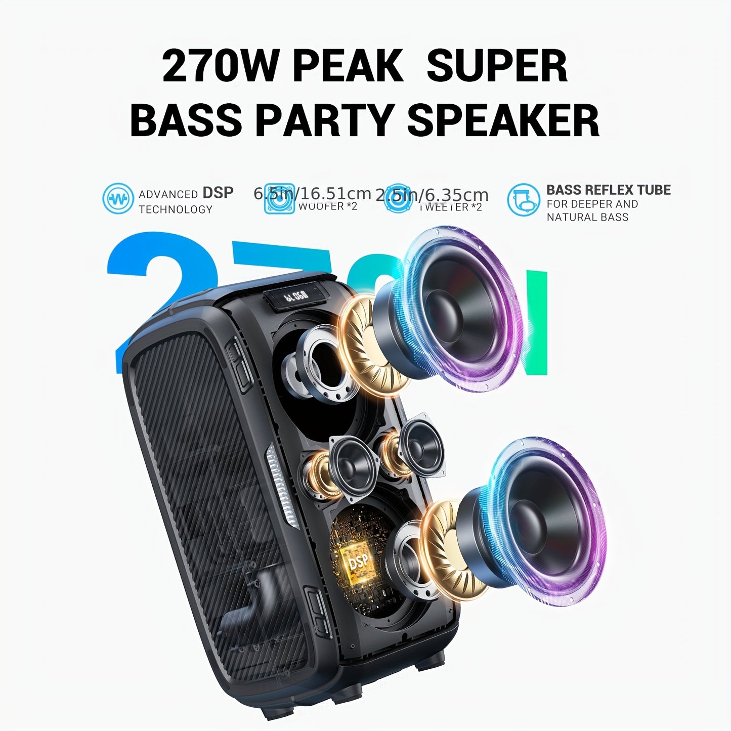 Draagbare Draadloze Speaker – Bluetooth Speaker – Outdoor Speaker – Party Speaker – Wireless Speaker – Krachtig Geluid 250W – Lange Speelduur 7650 mAh batterij – Zwart