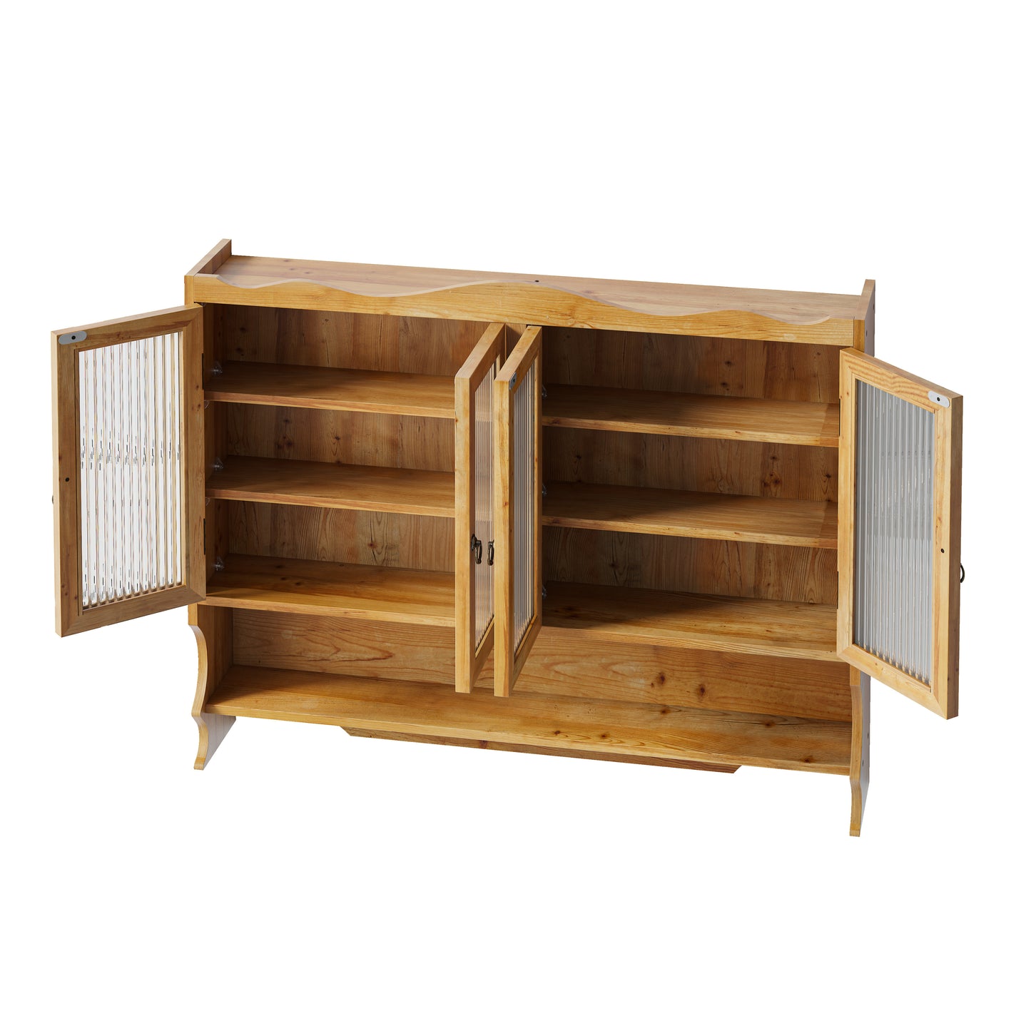 Wandkastje – Opbergkast – Muurkast – Houten Kast – Badkamerkast – 100 cm Breed – Massief Hout Met Glas – 4 Deuren – 2 Verstelbare Planken – Open Haakrek