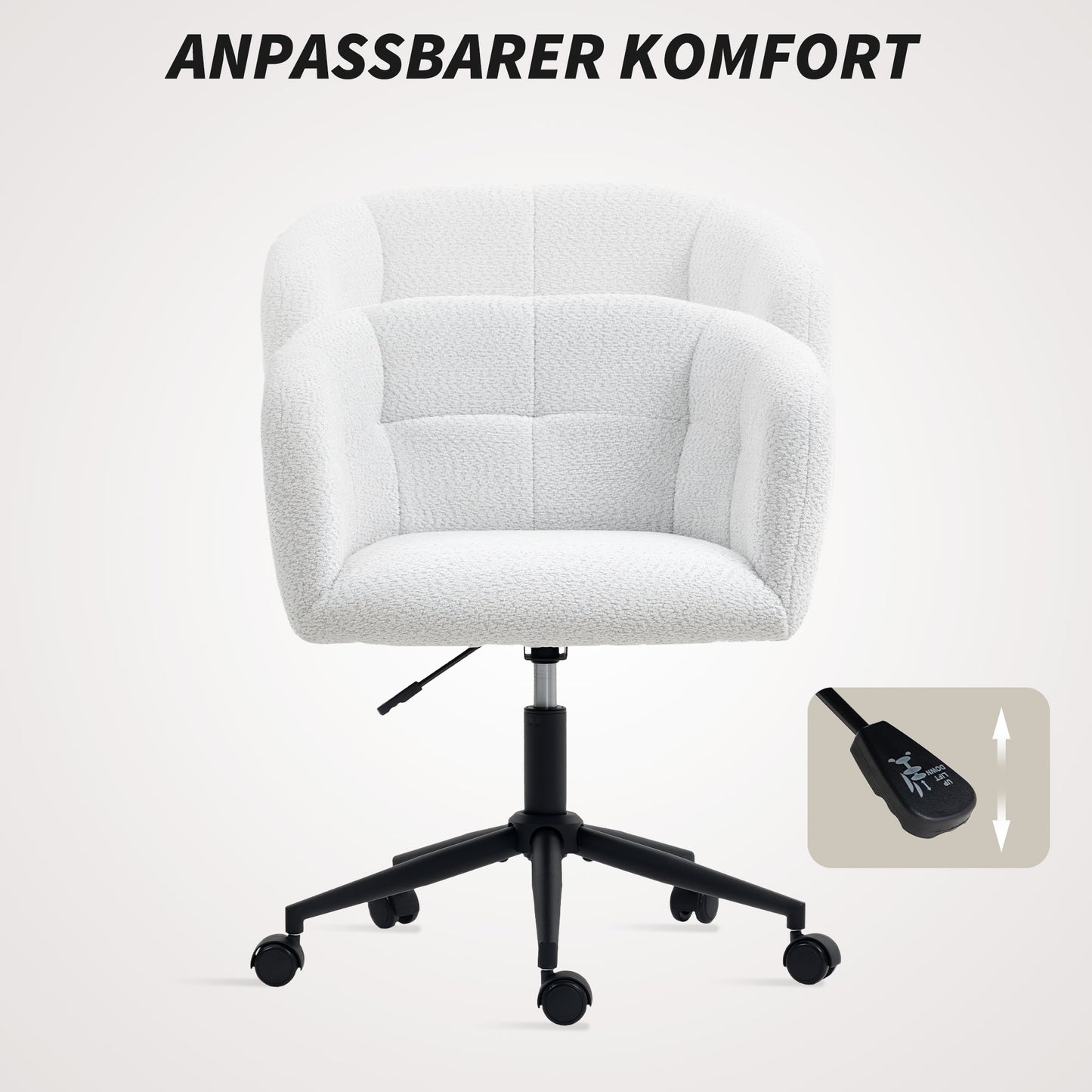 Bureaustoel – Bureaustoel Met Wieltjes – Bureaustoel Ergonomisch – Bureaustoel Gepolsterd – Bureaustoel Tub Design – Crème – Zachte Pluizige Bekleding – Stevig Stalen Onderstel