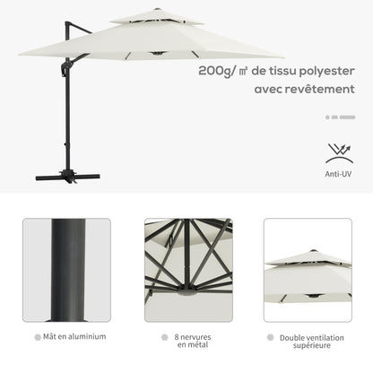 Parasol – Tuinparasol – Zonneparasol – Terrasparasol – Offset Parasol – 3x3 Meter – Kantelbaar en Draaibaar – Dubbel Dak voor Ventilatie – Beige Polyester