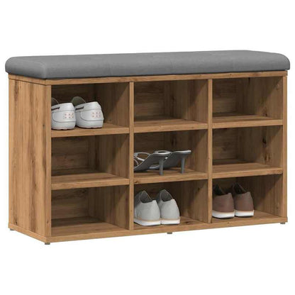 Opbergbank Hal – Schoenenbank – Zitbank – Schoenenrek – Opbergmeubel – Artisan Oak Kleur – Stevig Houtcomposiet – Comfortabel Lichtgrijs Kussen