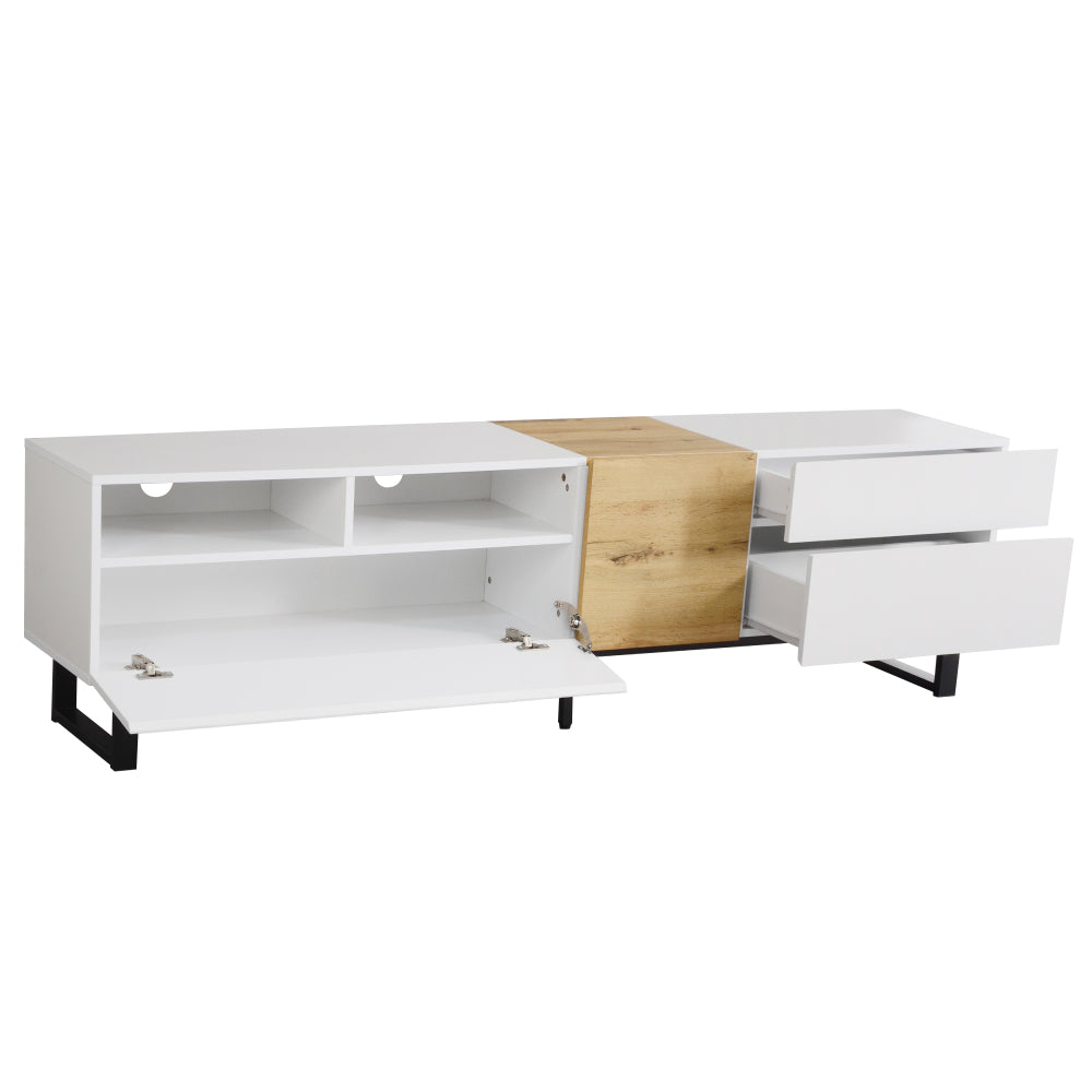 Modern TV Stand, White with Wood Grain Finish, Dimensions 180×50×38cm, Minimalist Design