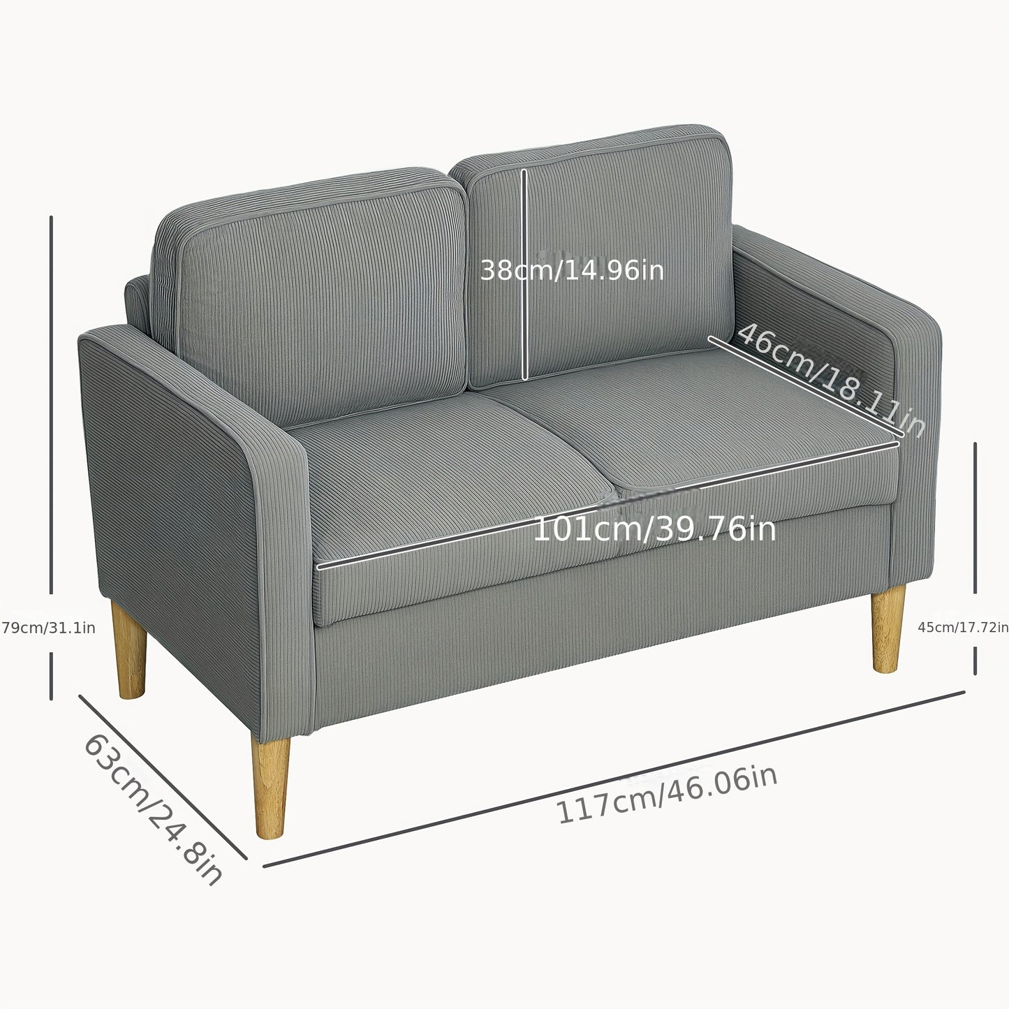 Bank – Sofa – 2-zitsbank – Slaapbank – Hoekbank – Compact 114x61x79 cm – Bamboe Bekleding Met Opbergruimte – Lichtgrijs