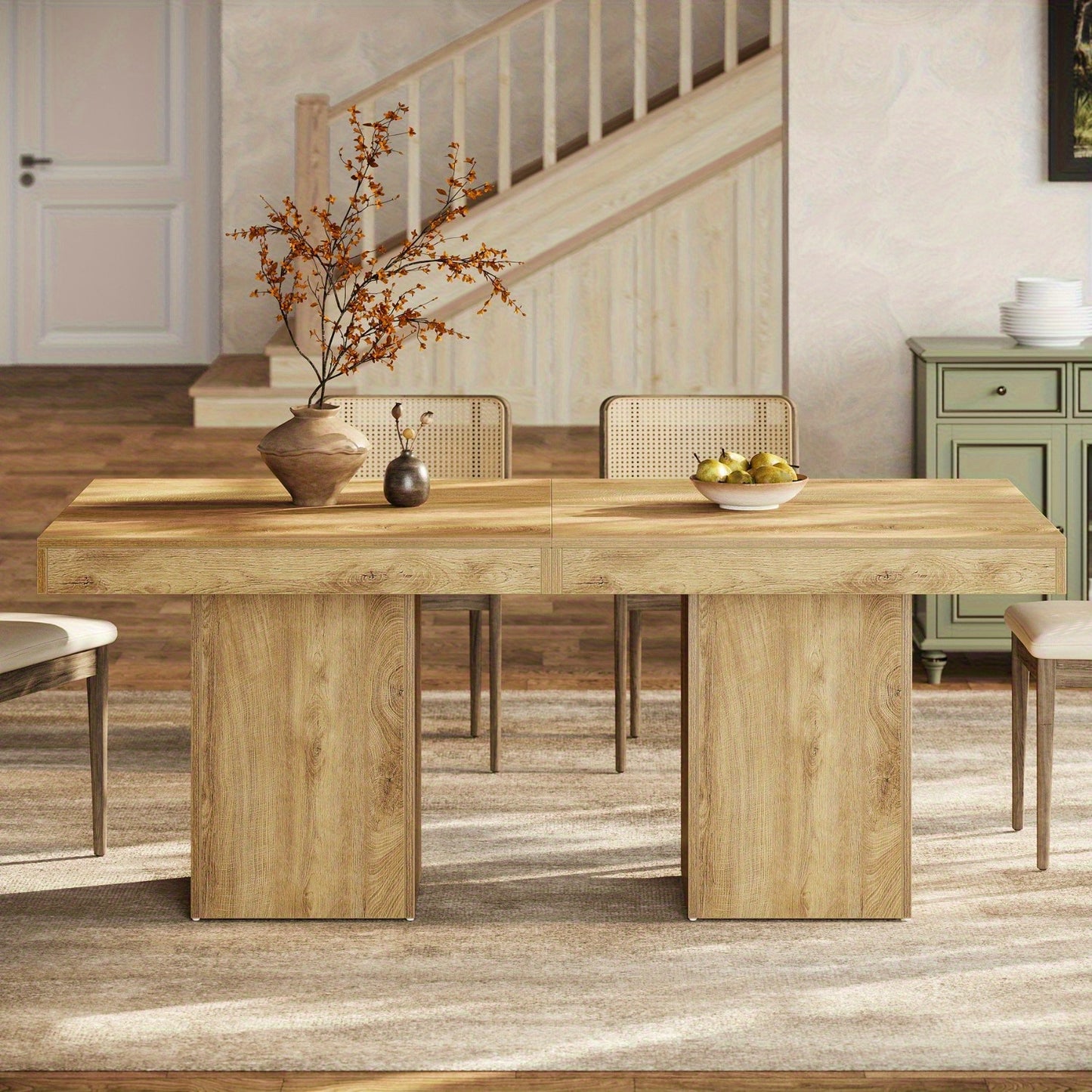 39-Inch Square Dining Table for 4, Farmhouse  Kitchen Dinner Eating Table with Sturdy Pedestal Base, Wooden Dining Room Furniture for Dining Room, Kitchen, Apartments, Natural(1pc)