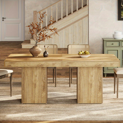 39-Inch Square Dining Table for 4, Farmhouse  Kitchen Dinner Eating Table with Sturdy Pedestal Base, Wooden Dining Room Furniture for Dining Room, Kitchen, Apartments, Natural(1pc)