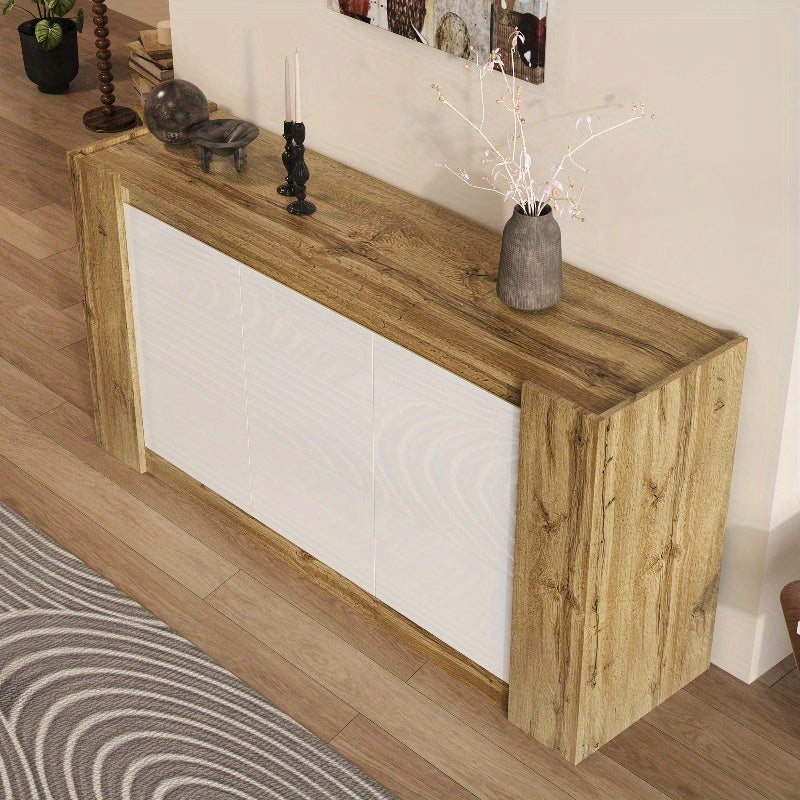 Sideboard – Dressoir – Opbergkast – Buffetkast – Kast Met Schuine Deuren – Softclose Scharnieren – Verstelbare Planken – Wit Met Houtlook – Duurzame Stalen Constructie