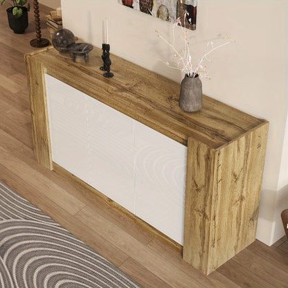 Sideboard – Dressoir – Opbergkast – Buffetkast – Kast Met Schuine Deuren – Softclose Scharnieren – Verstelbare Planken – Wit Met Houtlook – Duurzame Stalen Constructie