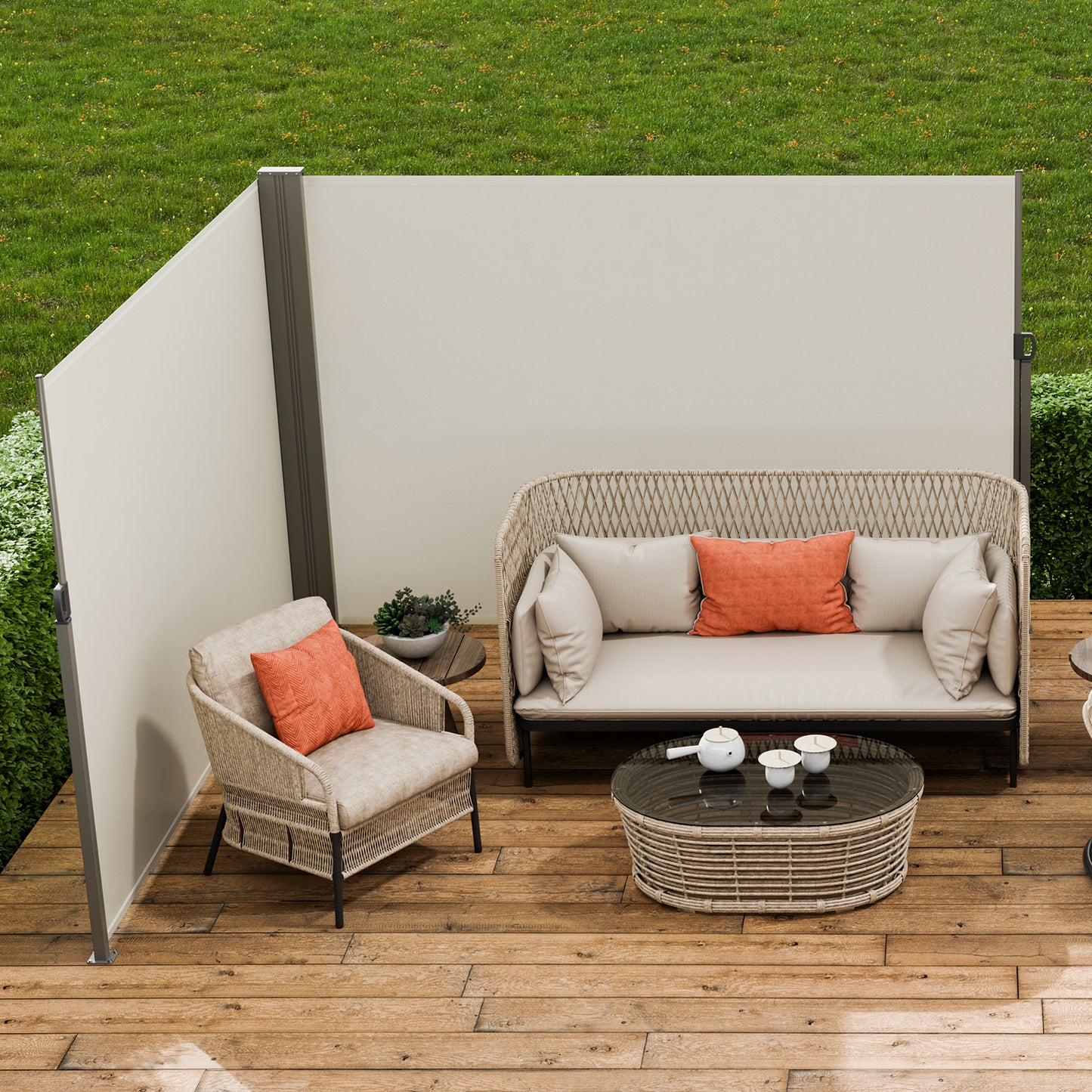 Uitschuifbaar Zijscherm – Privacyscherm – Windscherm – Terrasscherm – Balkonafscheiding – 200x600 cm – Weerbestendig Polyester