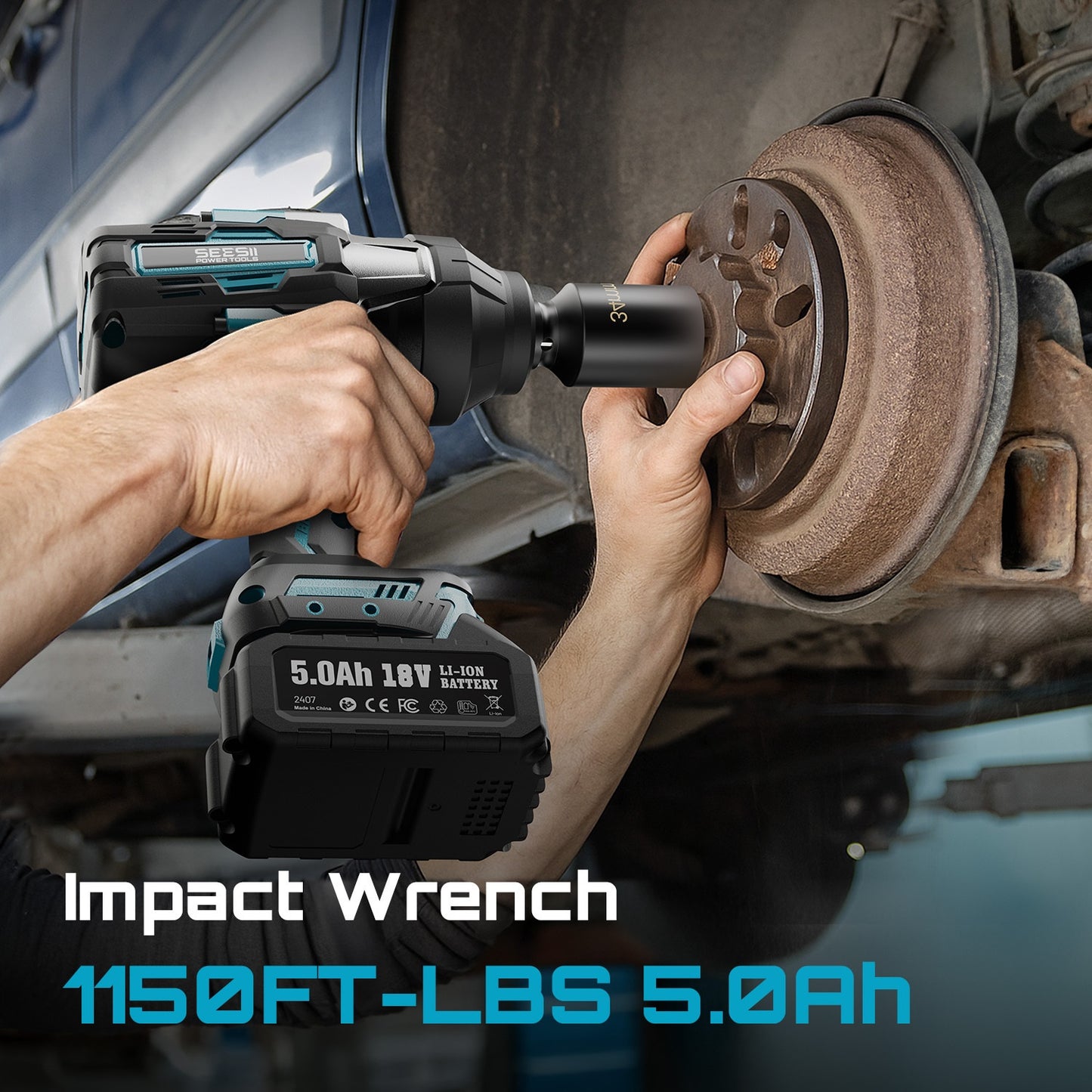 Accu Momentsleutel – Slagschroevendraaier – Draadloze Impact Wrench – Elektrische Boutenlichter – Accuboormachine – 1600 Nm Koppel – 2x 5000mAh Batterijen – 3 Versnellingen