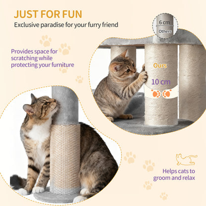 Krabpaal – Kattenboom – Kattenkrabpaal – Krabmeubel – Kattentoren – 163 cm Hoog – 11 cm Dikke Sisalpalen – Met 2 Holletjes en Ruim Speelplatform – Lichtgrijs Beige