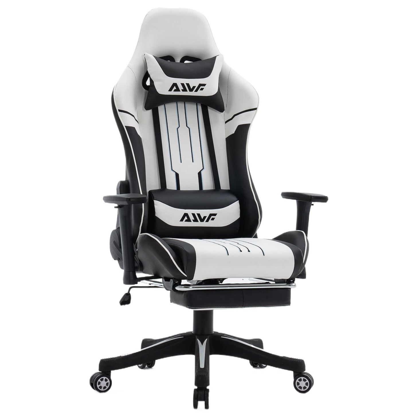 Gamingstoel – Gamestoel – Gaming Chair – Bureaustoel – Game Stoel – Ergonomisch Ontwerp – Verstelbare Lendensteun & Voetensteun – Draaibaar – Wit/Zwart