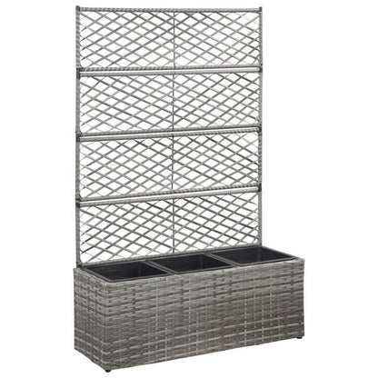 Plantenrek – Plantenstandaard – Bloemenrek – Bloempottenhouder – Pottenrek – Grigio – Polyrattan Materiaal – Verhoogde Trellis Structuur 3 Potten 83x30x130 cm