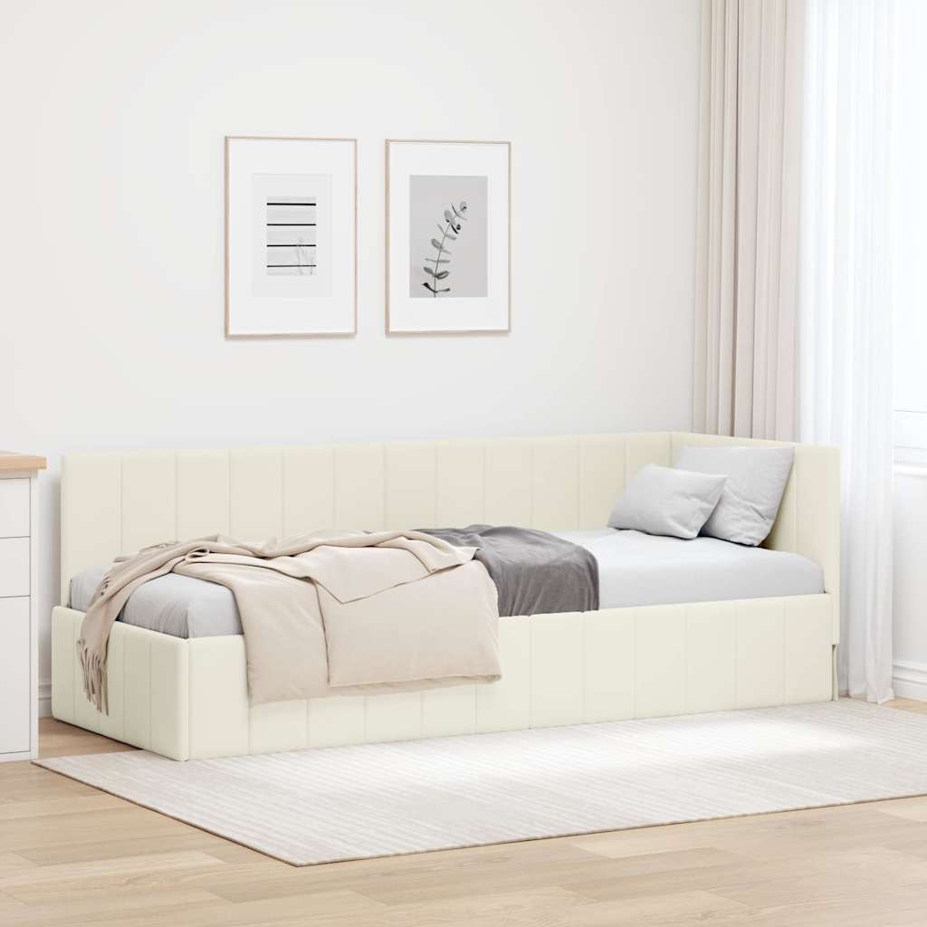 Bedframe – Bedombouw – Ledikant – Slaapbank – Bedplaats – Crèmekleurig Fluwelen Hoofdbord – 80x200 cm – Duurzaam Geplaatst Materiaal