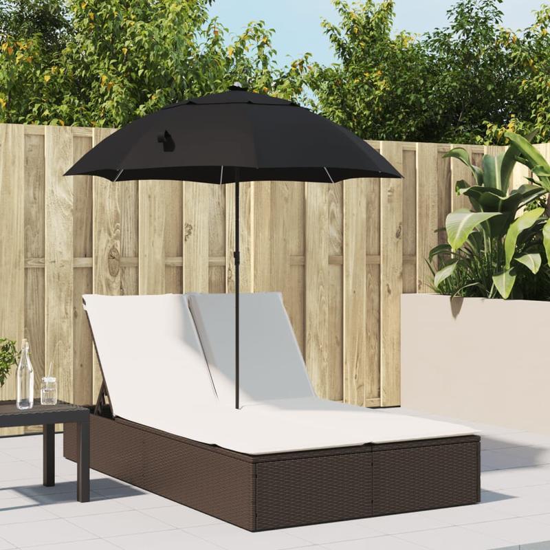 Tweepersoons Ligstoel – Loungestoel – Zonnebed – Relaxstoel – Buitenstoel – Polyrattan Marron – Verstelbaar – Afneembaar Zonnescherm
