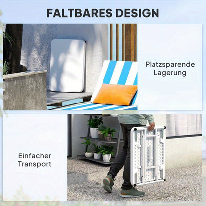 Tuintafel – Bijzettafel – Balkontafel – Buiten tafel – Campingtafel – Verstelbaar en Inklapbaar – Lichtgewicht en Duurzaam kunststof – 65x45x70 cm – Wit