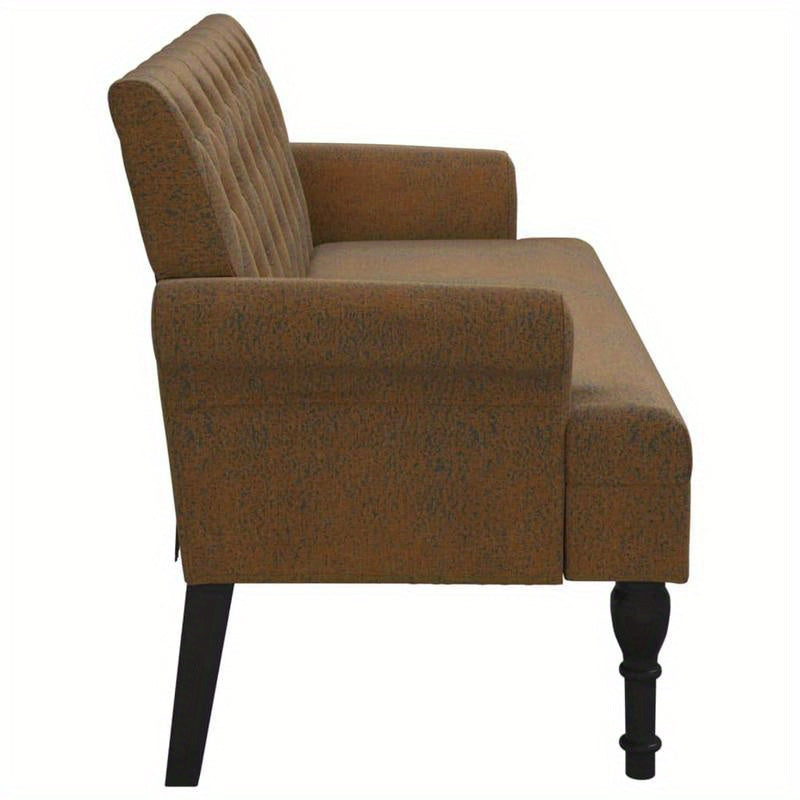 Bank Met Rugleuning – Zitbank – Bankje – Opbergbank – Houten Bank – Bruin Faux Suède Leer – Comfortabele Rugleuning – Stevig Houten Frame