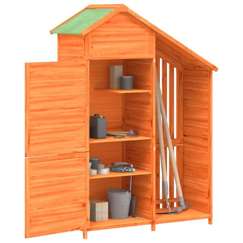 Tuinhuisje – Berging – Tuinschuur – Buitenopslag – Tuinkast – Massief Grenenhout – Stalen Frame – Koperen Dak – 120x53,5x170 cm – 3 Legplanken – Schuifdeur – Robuust & Rustiek