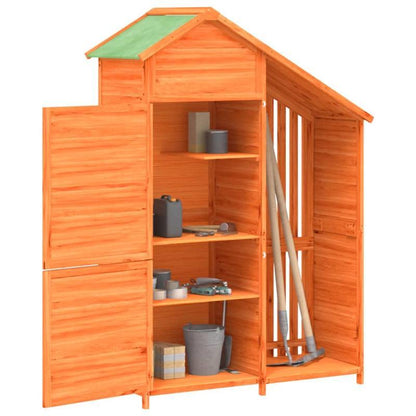 Tuinhuisje – Berging – Tuinschuur – Buitenopslag – Tuinkast – Massief Grenenhout – Stalen Frame – Koperen Dak – 120x53,5x170 cm – 3 Legplanken – Schuifdeur – Robuust & Rustiek