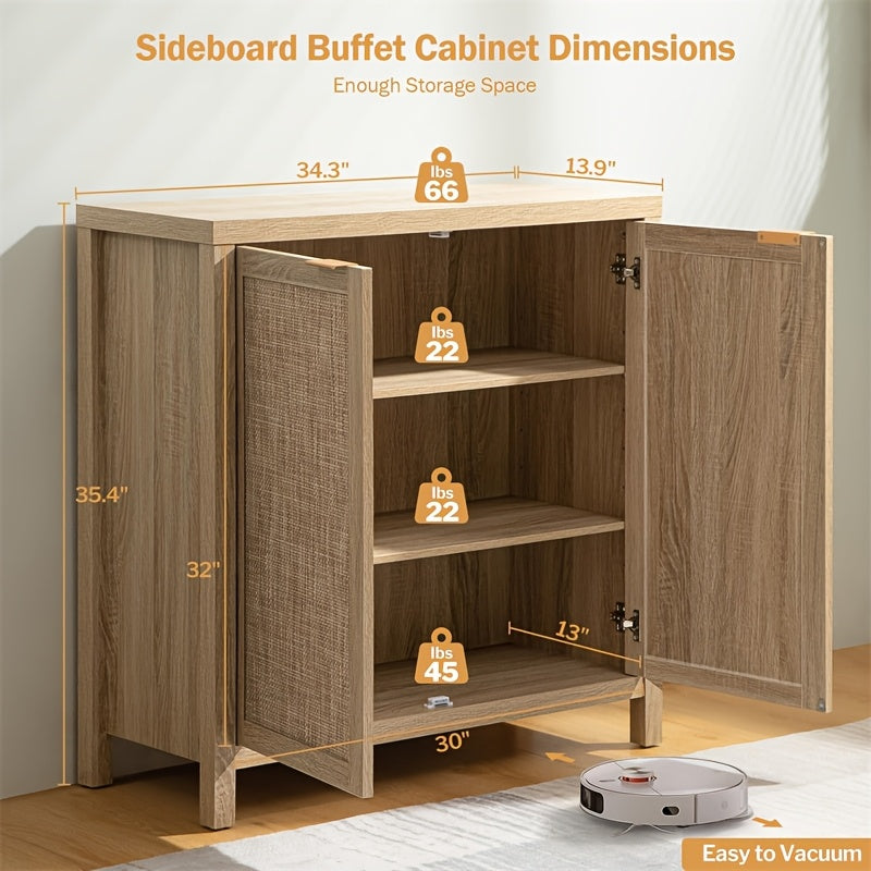 Dressoir – Buffetkast – Opbergkast – Ladekast – Sideboard – Modern Boho Design – Groot Opbergmeubel – Houtvrij Licht Eiken