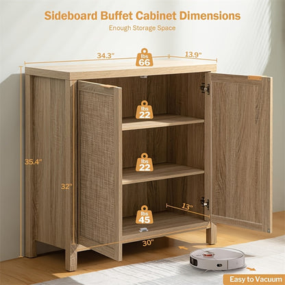 Dressoir – Buffetkast – Opbergkast – Ladekast – Sideboard – Modern Boho Design – Groot Opbergmeubel – Houtvrij Licht Eiken
