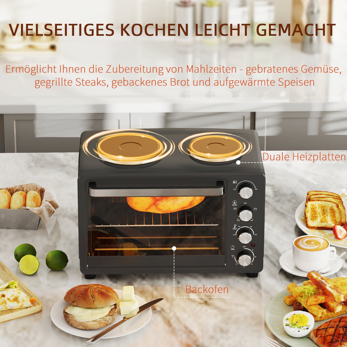 Mini Oven – Mini Oven Met Grill – Tafeloven – Elektrische Oven – Bakoven – 28L Inhoud – 2600W Vermogen – Zwart