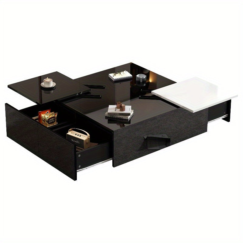Zwarte Vierkante Salontafel – Koffietafel – Bijzettafel – Woonkamertafel – Opbergtafel – Verwijderbaar Wit Blad – Stabiele Metalen Driepootbasis 75x75x35 cm