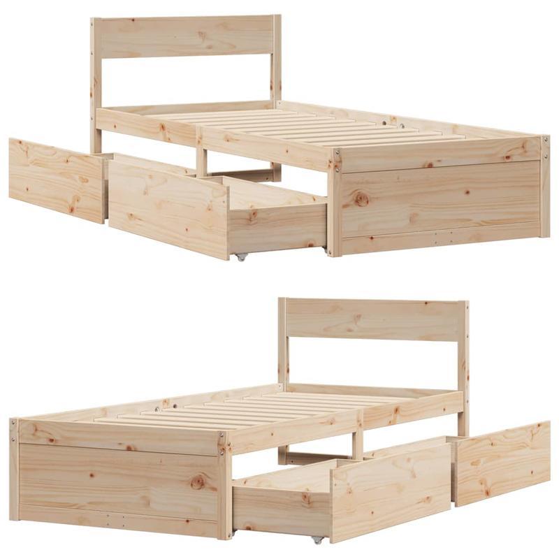 Bedframe – Bed – Bedbodem – Eenpersoonsbed – Slaapbank – Massief Dennenhout – 100x200 cm – Stevig & Geassembleerd