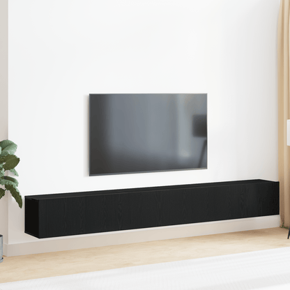Tv-meubel – TV Kast – TV Meubel – Media Console – Entertainmentmeubel – Zwart Eikenhout – 3-delige Set – Compact 80x30x30 cm – Duurzaam Hardhout