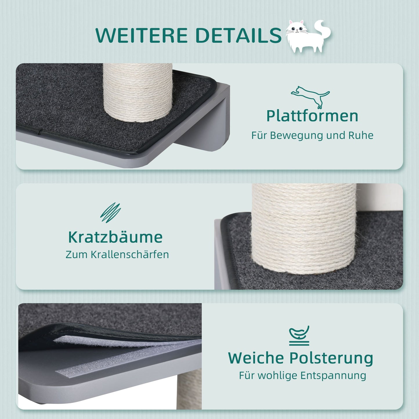 Krabpaal – Kattenboom – Klimmeubel – Krabmeubel – Kattenwand – Wandmontage – Ruimtebesparend – MDF Lichtgrijs & Beigekleurig 66x28x137 cm