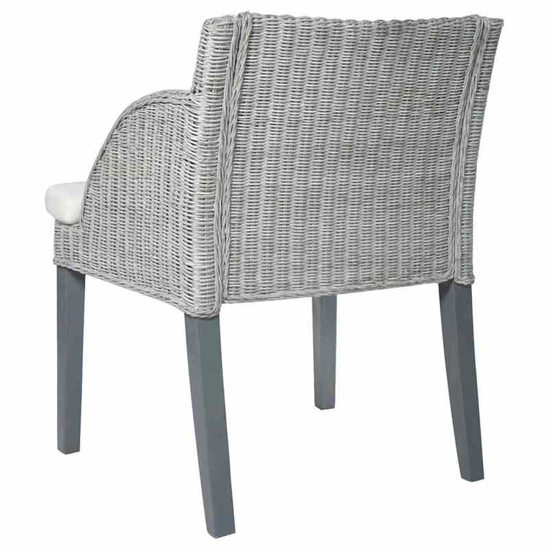 2pcs Modern Gray Rattan Dining Chairs with Cushioned Seats - Sturdy Hardwood Frame & Wipeable Fabric, Solid Back Support - Indoor/Outdoor Use for Kitchen, Patio, Dining Room - Easy-Clean Contemporary Design (No Batteries/Elec