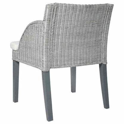 2pcs Modern Gray Rattan Dining Chairs with Cushioned Seats - Sturdy Hardwood Frame & Wipeable Fabric, Solid Back Support - Indoor/Outdoor Use for Kitchen, Patio, Dining Room - Easy-Clean Contemporary Design (No Batteries/Elec