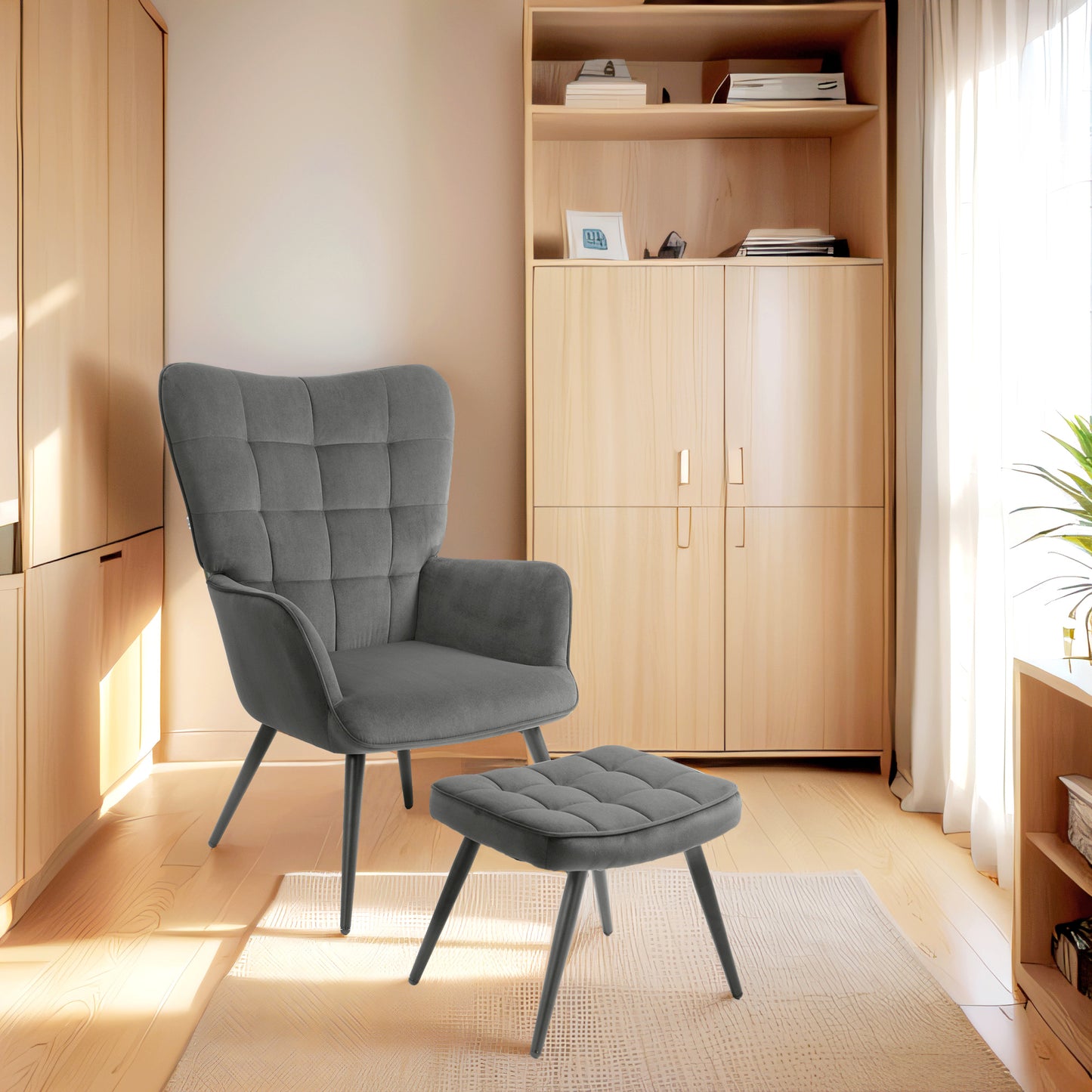 Loungefauteuil – Loungestoel – Relaxfauteuil – Fauteuil – Zithoekstoel – Hoog Draagvermogen 120 kg – Fluweelachtige Bekleding Donkergrijs
