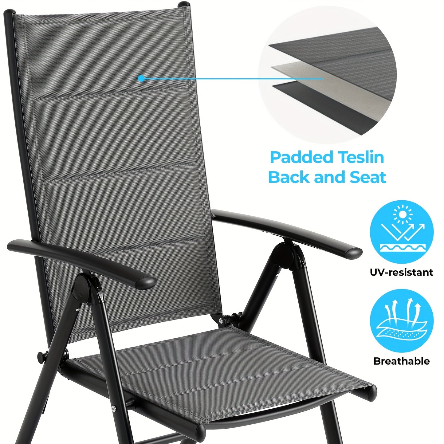 Relaxstoel – Tuinstoel – Balkonstoel – Campingstoel – Ligstoel – Grijs – Lichtgewicht Aluminium Frame – 7-voudig Verstelbare Rugleuning