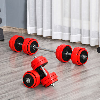 Verstelbare Dumbbell Set – Dumbbells – Halters – Gewichten – Krachttraining – 20-30 kg Verstelbaar – 2-in-1 Dumbbell en Halter – Rood/Zwart – Staal en Kunststof – Compact 21,5x21,5x3,8 cm