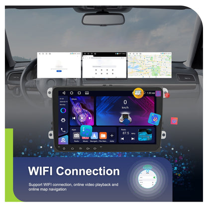 PODOFO 22.86cm Android 15 Car Radio for VW Golf, Tiguan, Caddy, Touran, Seat - 8Core/4G, 64GB, Wireless CarPlay, GPS, WiFi, 2 USB Ports, AHD Reversing Camera, Split Screen, 4K Video Support, Vehicle Audio Upgrade, Modern Car