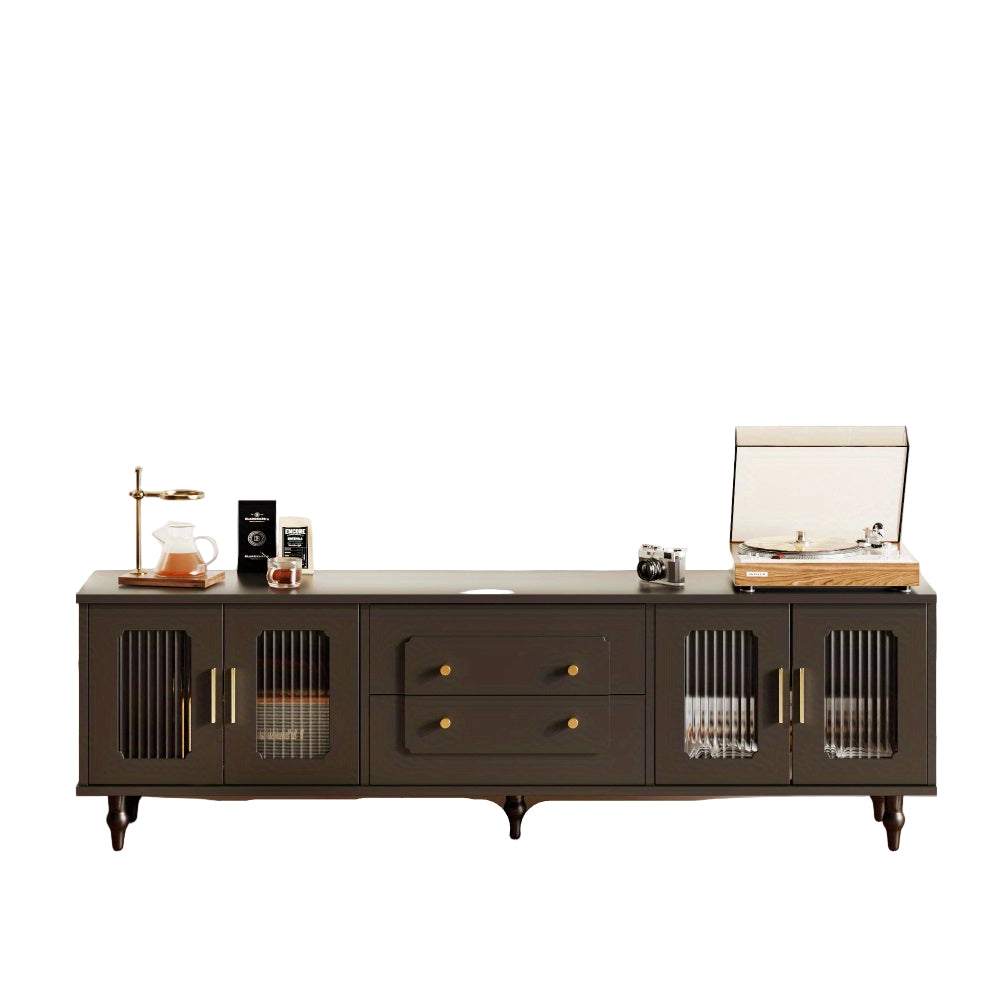 TV-meubel – Tv-kast – Mediawand – Lowboard – Tv-dressoir – Retro Design – Glazen Deuren – Massief Houten Poot – Geschikt Tot 80 Inch – MDF Constructie