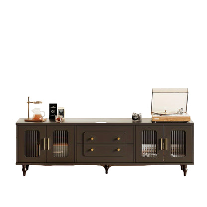 TV-meubel – Tv-kast – Mediawand – Lowboard – Tv-dressoir – Retro Design – Glazen Deuren – Massief Houten Poot – Geschikt Tot 80 Inch – MDF Constructie
