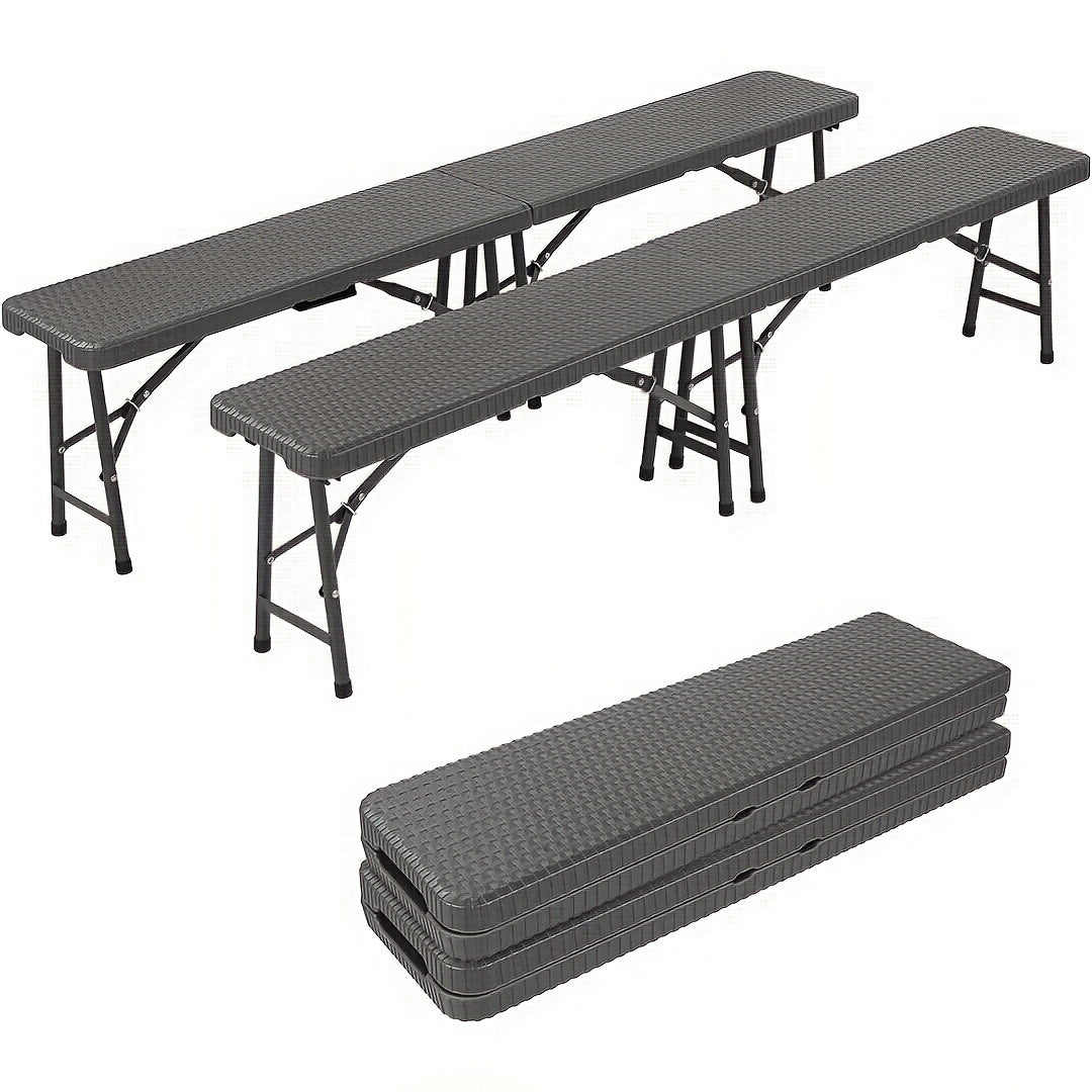 2pcs Folding Camping Bench, Foldable Garden Benches with Carrying Handle, Folding Bench Set Of 2, 183cm Outdoor Bench, Load Capacity Up to 500kg, for Picnic, Camping, Party