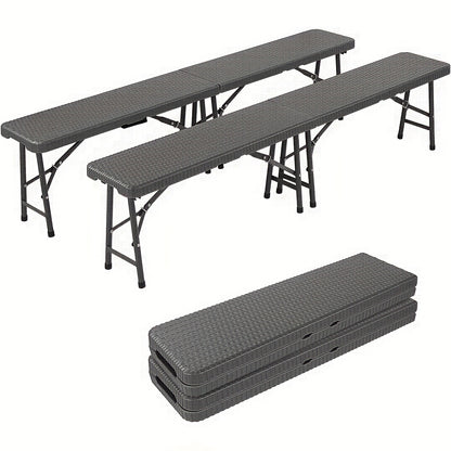 2pcs Folding Camping Bench, Foldable Garden Benches with Carrying Handle, Folding Bench Set Of 2, 183cm Outdoor Bench, Load Capacity Up to 500kg, for Picnic, Camping, Party