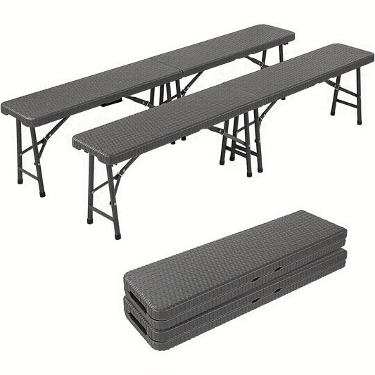 2pcs Folding Camping Bench, Foldable Garden Benches with Carrying Handle, Folding Bench Set Of 2, 183cm Outdoor Bench, Load Capacity Up to 500kg, for Picnic, Camping, Party
