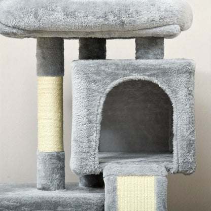 Kattenklimton – Kattenboom – Krabpaal – Klimmeubel – Kattenhuis – Lichtgrijs – Sisal Krabpalen – Stevige Constructie Tot 30 kg