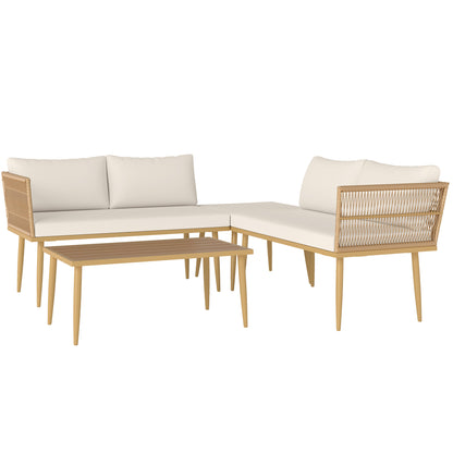 Modulaire Tuinset – Loungeset – Buitenmeubelset – Loungehoek – Balkonset – Weerbestendig Staalframe – Afneembare Splash-Resistente Kussens – Naturel Hout